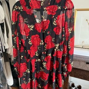 Black dress with red abs green floral print by the Kooples, size 1